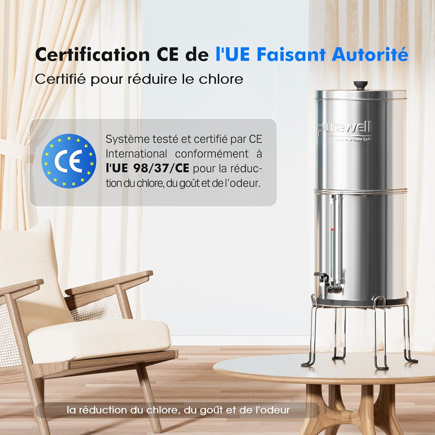 Thumbnail 1 de Purewell Filtre à Eau Gravity 8,5 L – Cuve Inox 304 et 4 Filtres (Charbon/Fluor) sans électricité