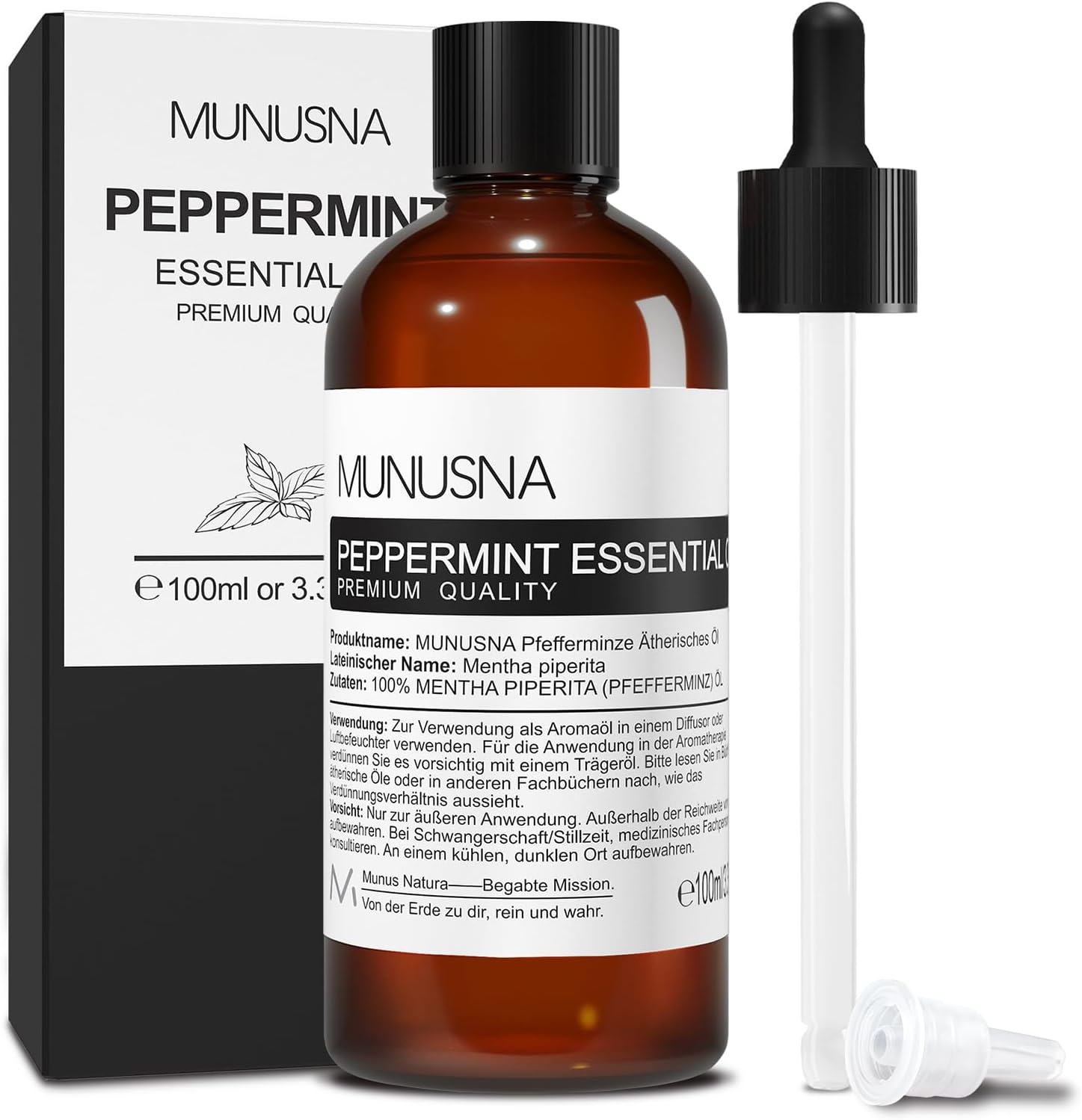 Detalle de Pfefferminzöl 100ML von MUNUSNA – reines ätherisches Öl für Diffuser, Sauna und Wellness