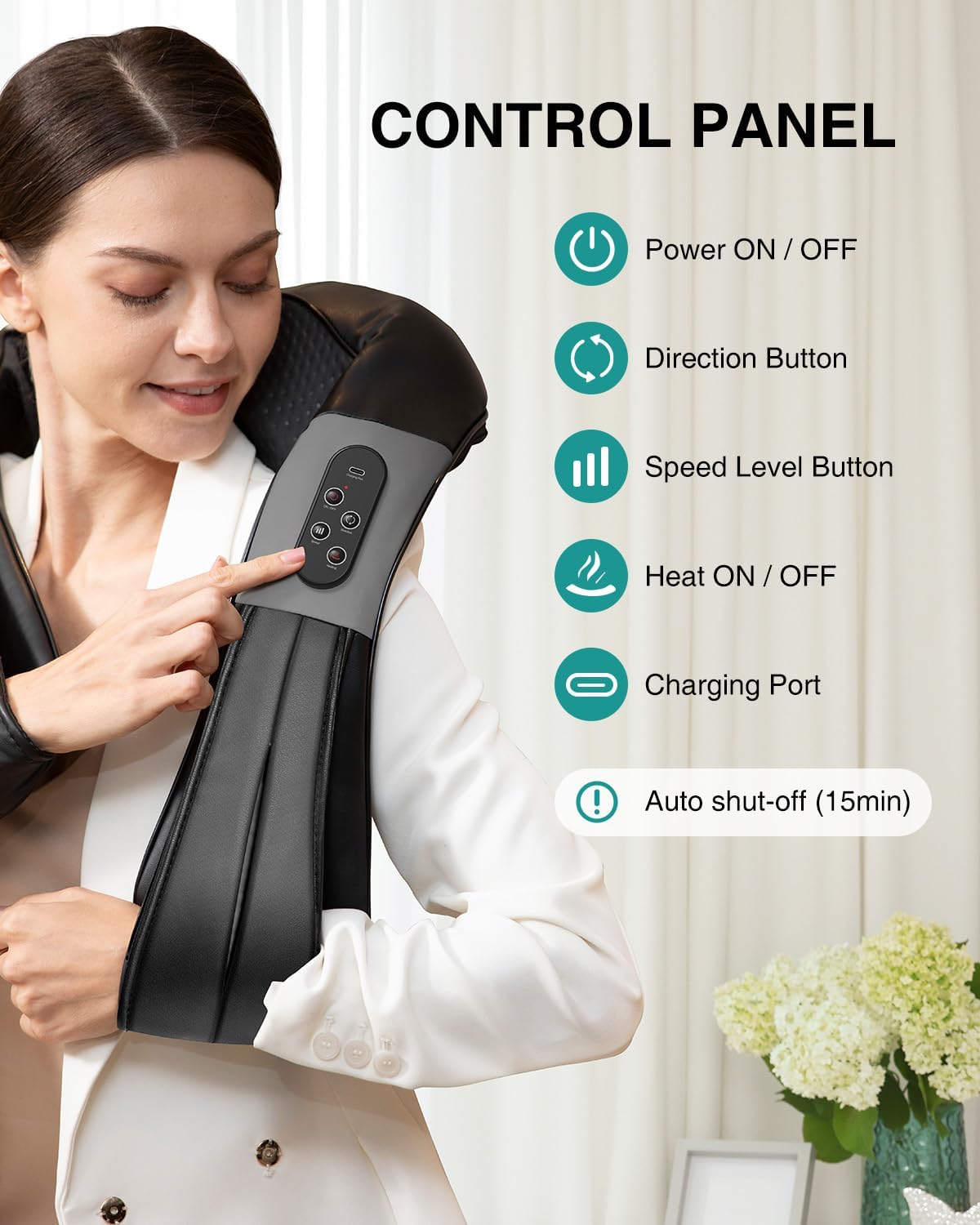 Detalle 2 de Nekteck LMS-801 Shiatsu Neck Massager with Heat, Cordless, 16 Kneading Nodes
