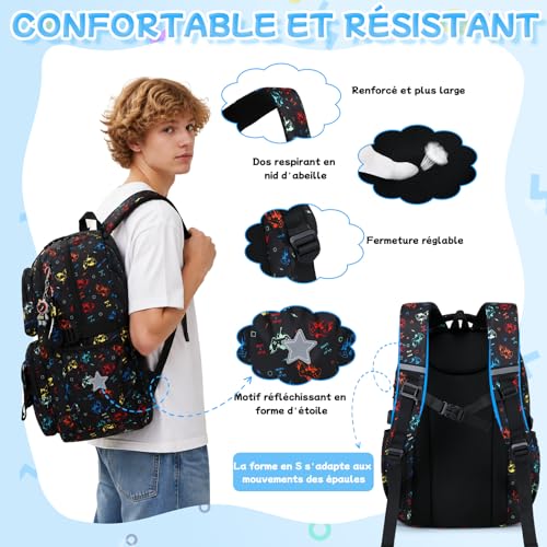 Detalle de Sisipoet Sac à Dos Cartable Garçon Imperméable pour Collège et Lycée