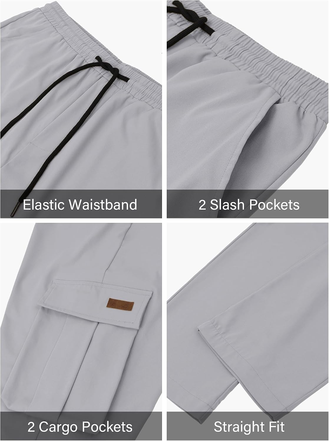 Detalle de PLEPAN Men's Cargo Pants with Stretch Waist, Drawstring, and Four Pockets