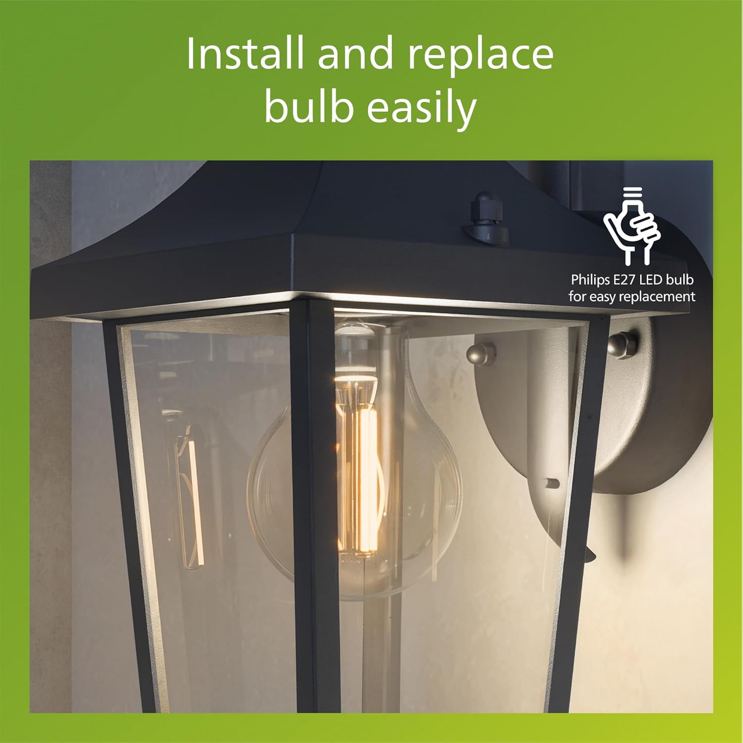 Thumbnail 4 de Philips Buzzard Outdoor Wall Light (IP44) in Black with E27 bulb holder