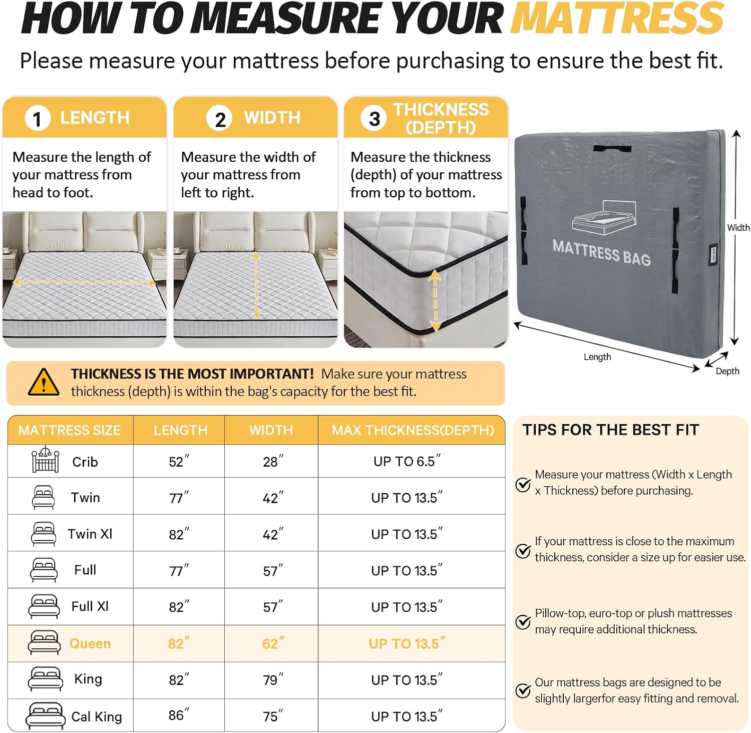 Thumbnail 1 de BETU Twin Mattress Protector 77x42x13.5 Waterproof Mattress Cover
