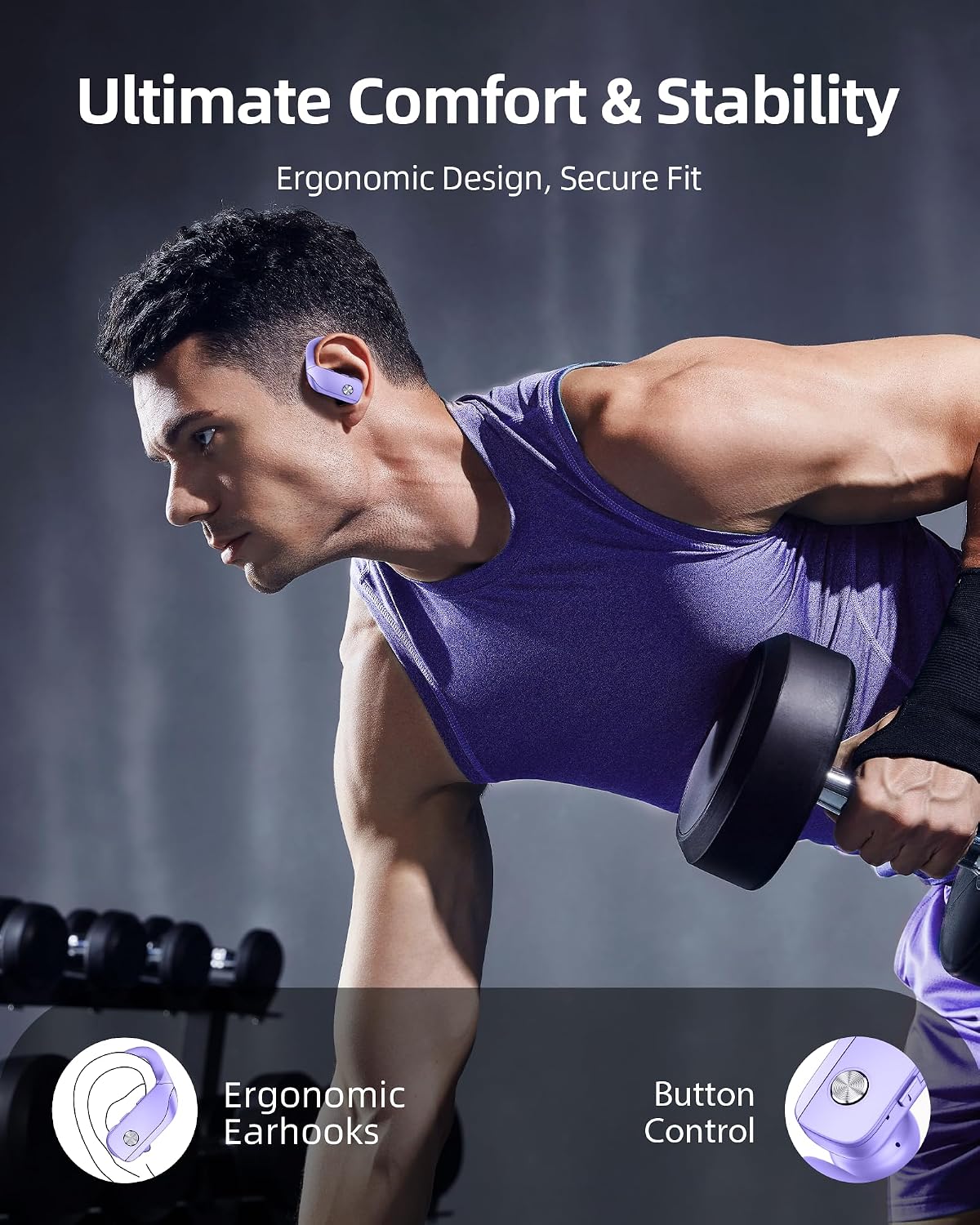 Detalle de bmanl T16 Wireless Earbuds with Ear Hooks, LED Display and 80-Hour Playtime