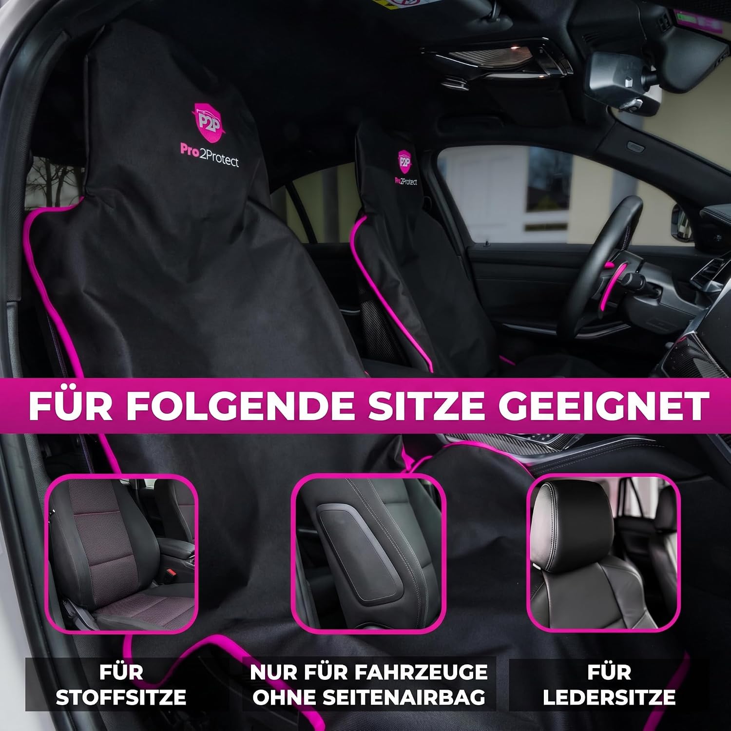 Detalle de Pro2Protect® 2x Autositzschoner Vorderseite – wasserdicht, hochwertig verarbeitet, ohne Seitenairbag