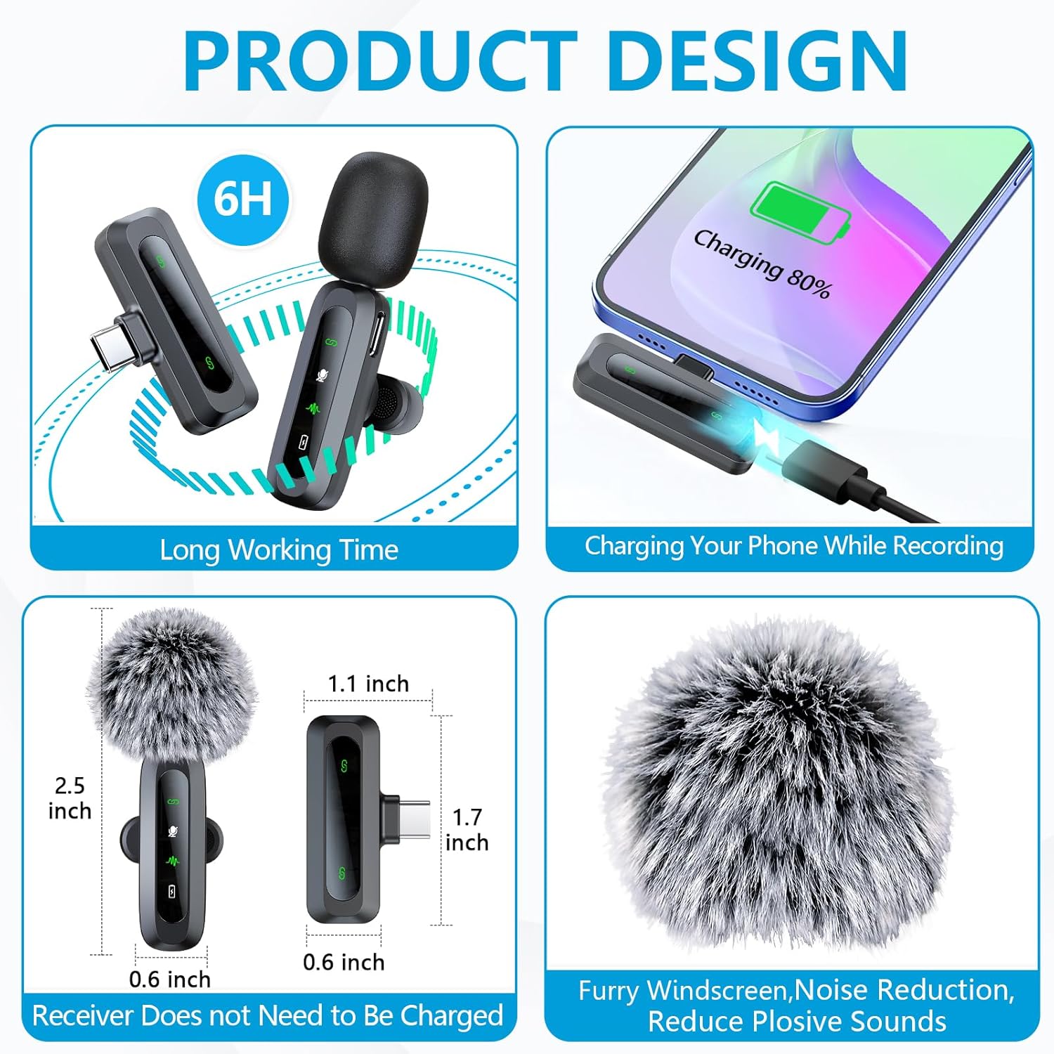Detalle 1 de Utsund K3 Wireless Lavalier Microphones, 2-Pack with Noise Reduction