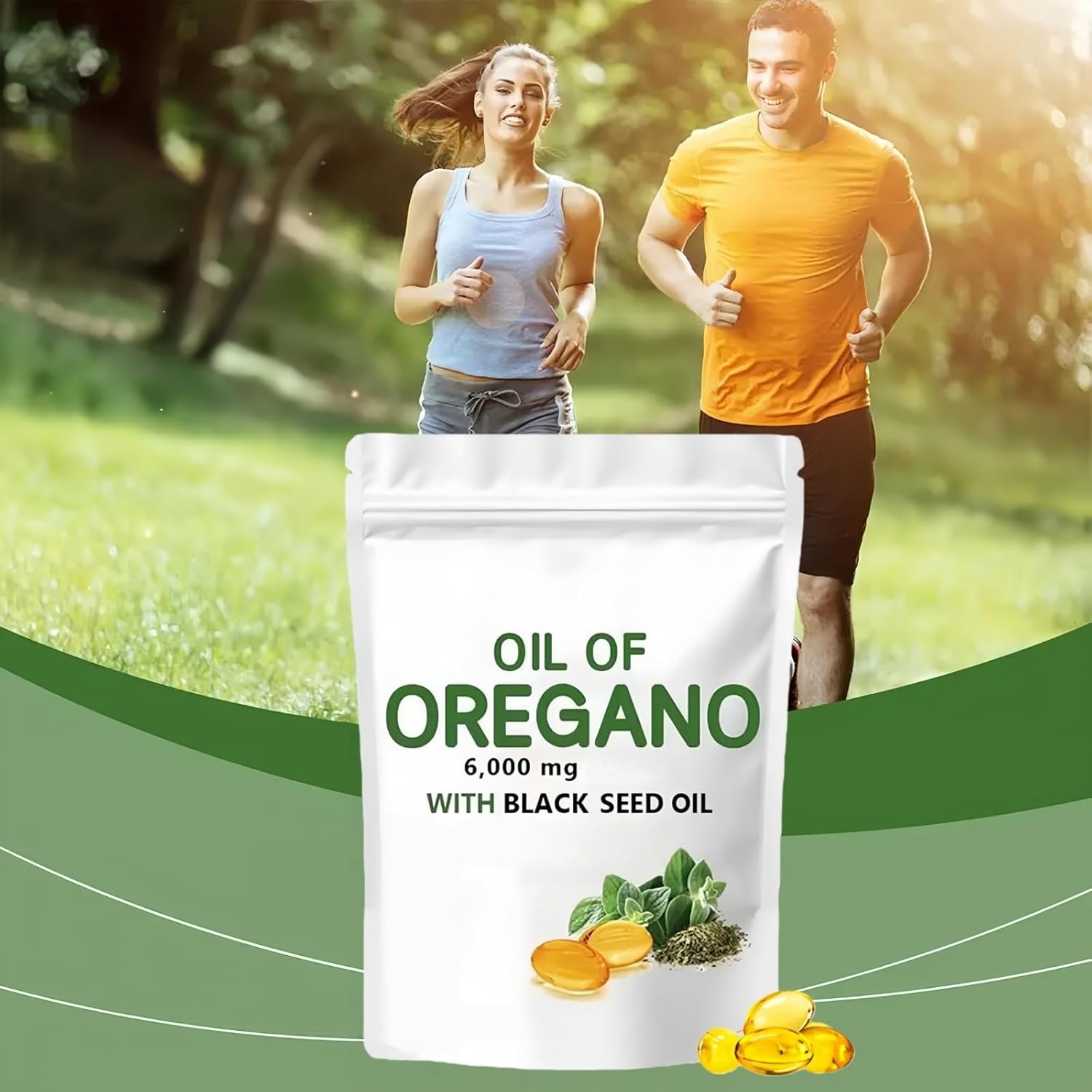 Detalle de 180PCS Oil of Oregano softgels with Black Seed Oil – 6000mg oregano oil for hair strength and glowing skin