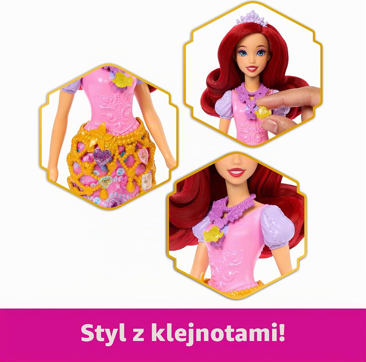 Detalle de Mattel JHL49 lalka Ariel z 8 niespodziankami i szkatułką-sercem