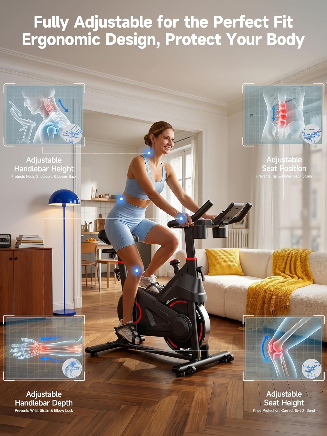 Detalle 1 de YPOO BC711 Exercise Bike with 6-Way Adjustment, App Connectivity and Belt Drive