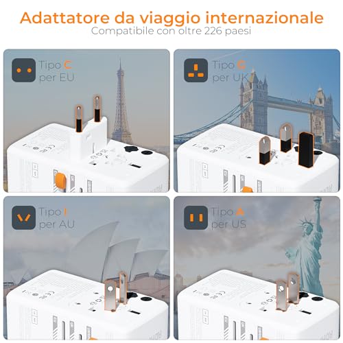 Detalle 2 de Adattatore Universale da Viaggio TESSAN: 3 USB C (140W) + 1 USB A + presa universale 2500W