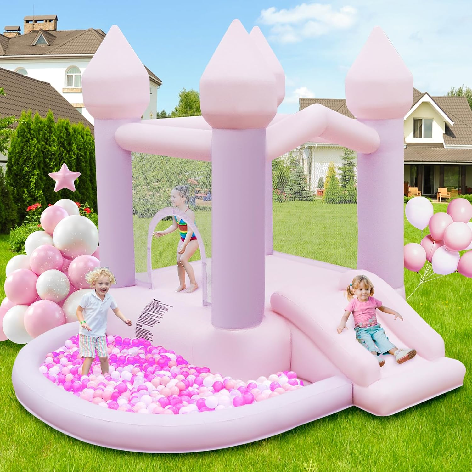 Detalle de FBSPORT White Bounce House: Indoor/Outdoor Inflatable Castle with Ball Pit