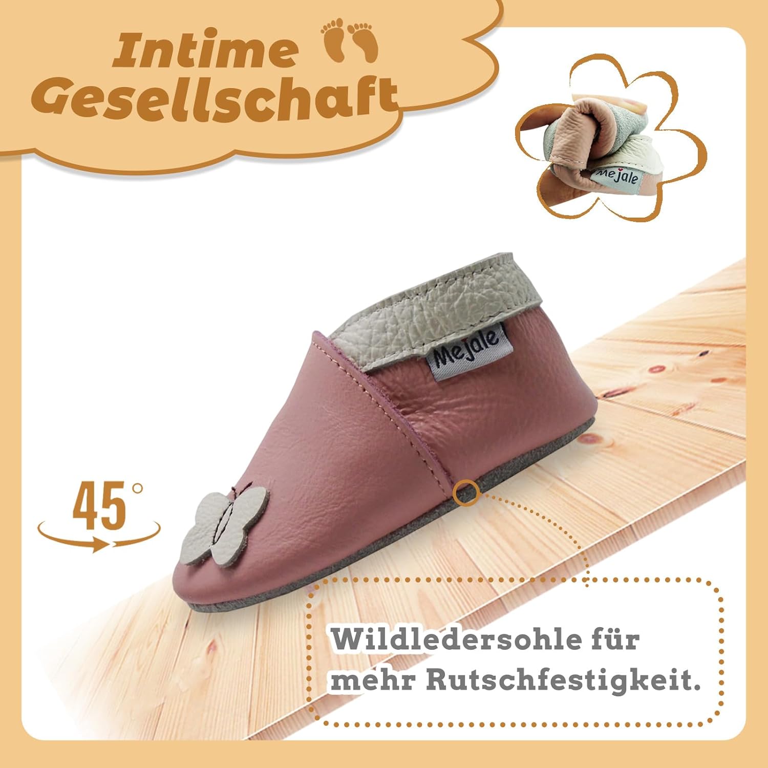 Thumbnail 2 de Mejale Baby-Lederschuhe & Krabbelschuhe aus weichem Leder – flexibel, rutschfest und mit elastischem Knöchelband