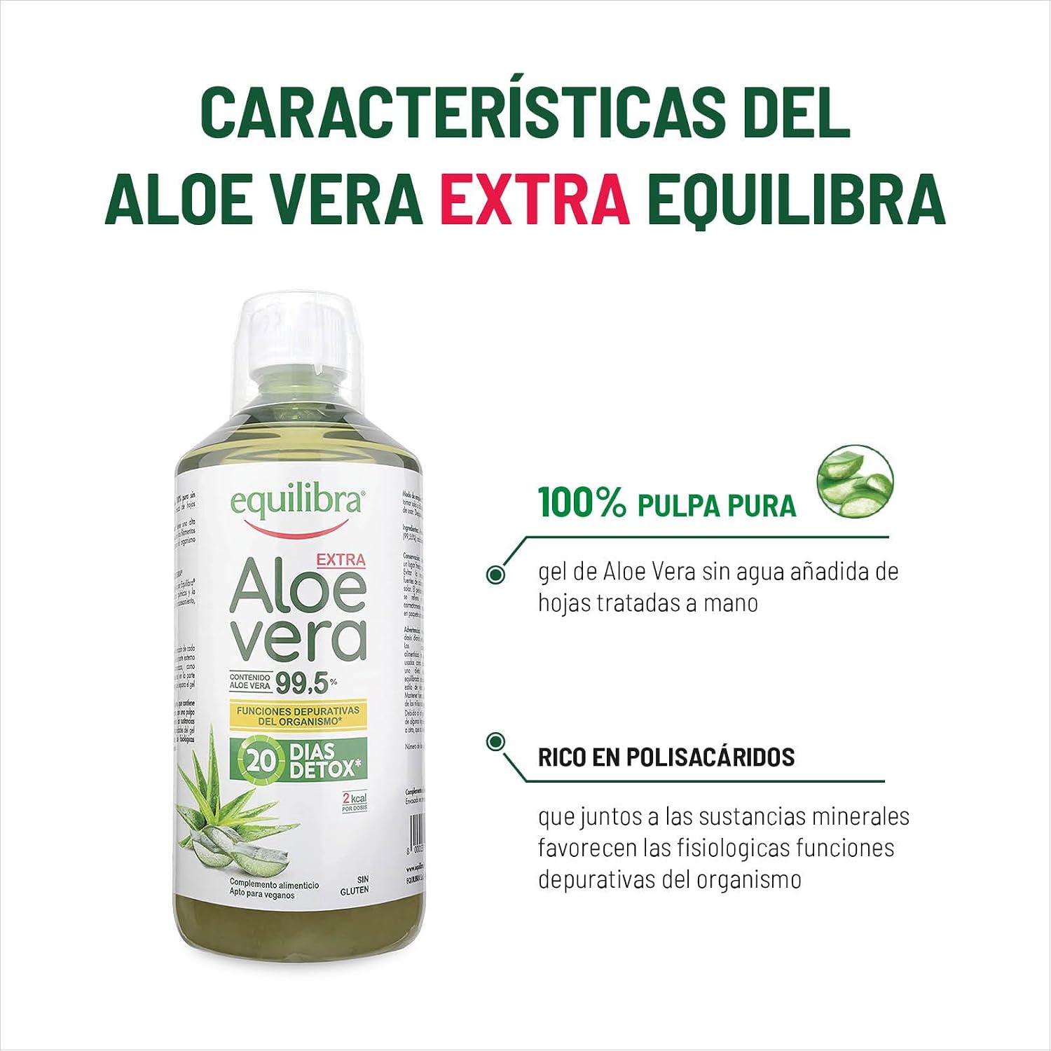Detalle de Equilibra Aloe Vera Extra 99.5% – Detox y Vegan 1L