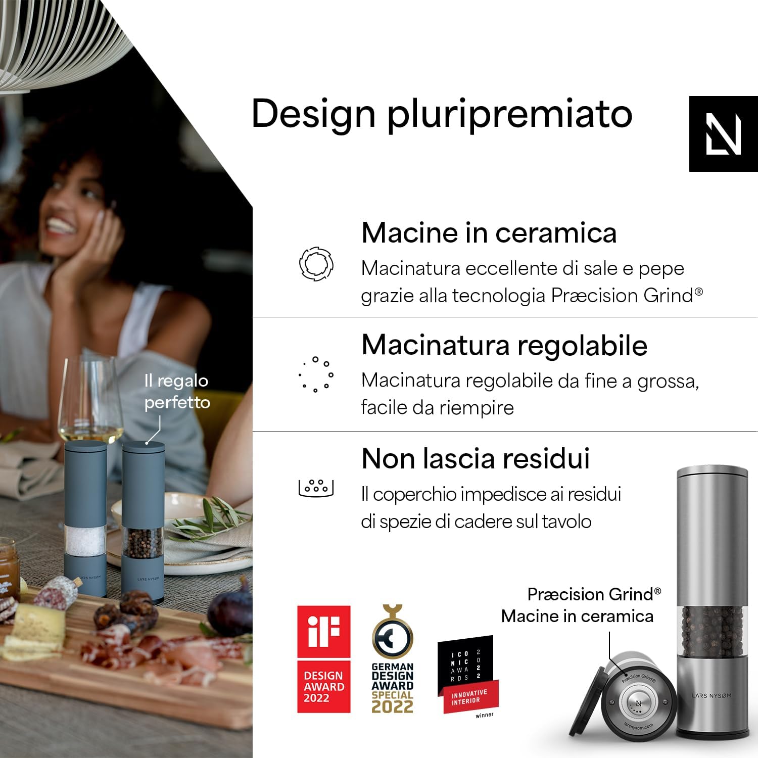 Detalle 2 de LARS NYSØM Set 2 macina sale e pepe con macina ceramica 🧂
