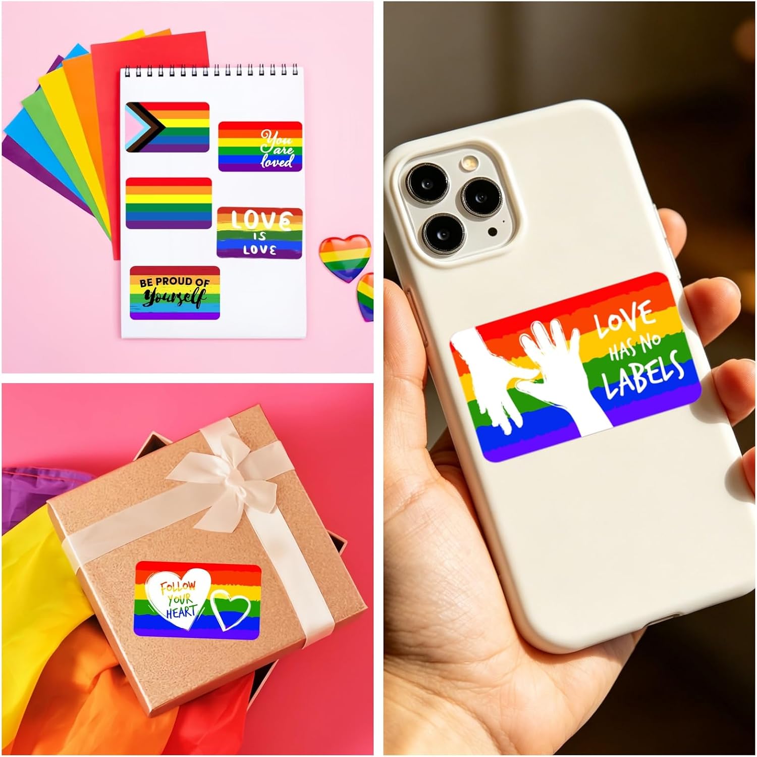 Thumbnail 4 de 1000PCS Pride Stickers Roll for LGBTQ – 8 Rainbow Designs (1.2 x 2 inches)