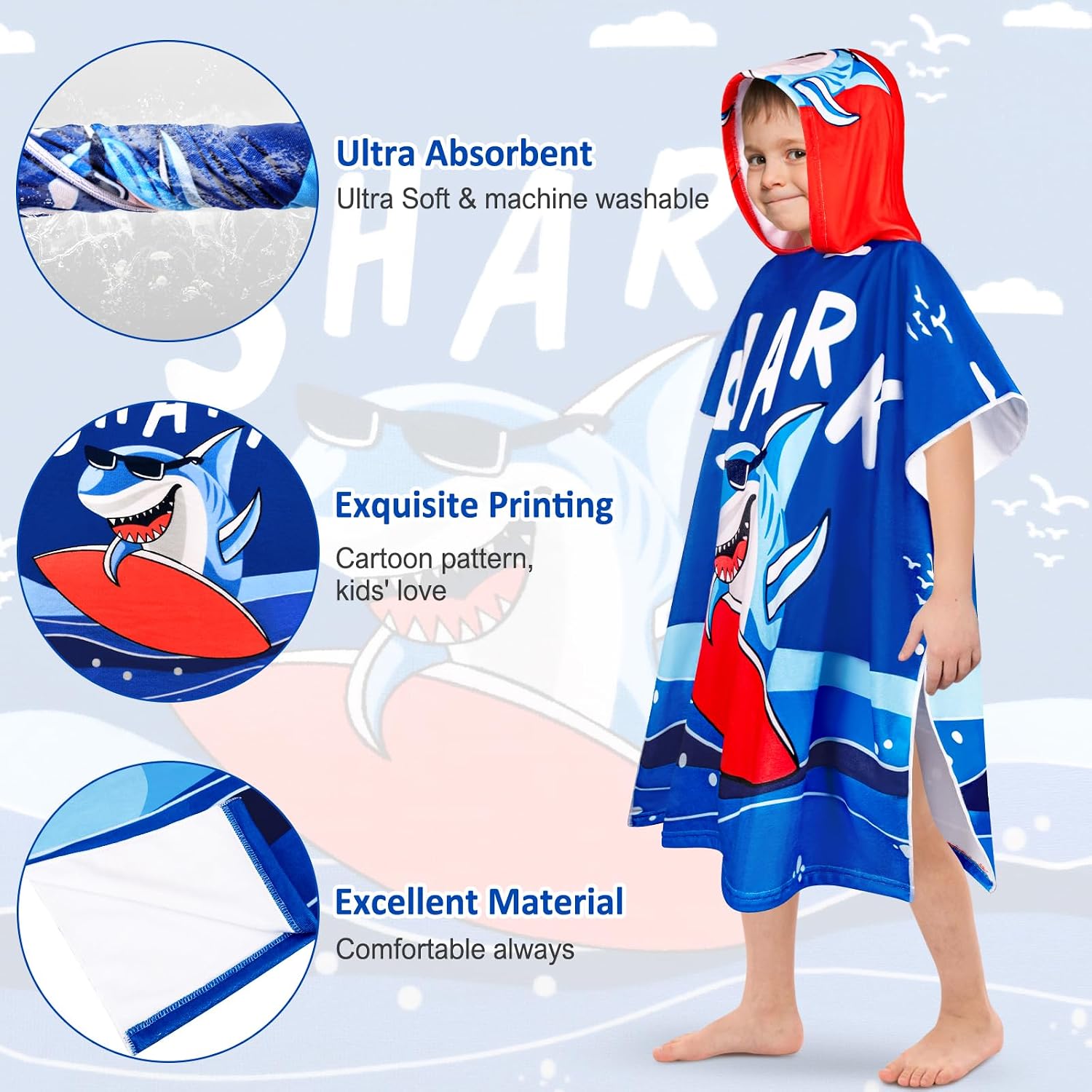 Detalle de BTNEEU Poncho de Bain Enfant – Serviette de Bain à Capuche, Séchage Rapide et Gros Chouchou de Plage (6–12 ans)