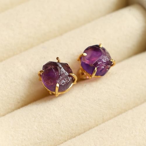 Detalle de GEMPIRES NATURE’S TREASURE Natural Raw Amethyst Stud Earrings for Women