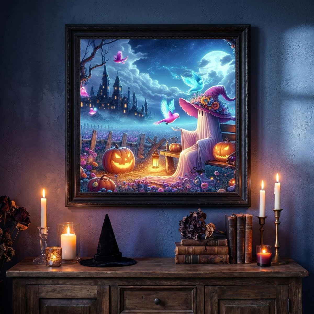 Detalle de WUSARPLY Halloween diamond painting kit, 13.8-inch canvas