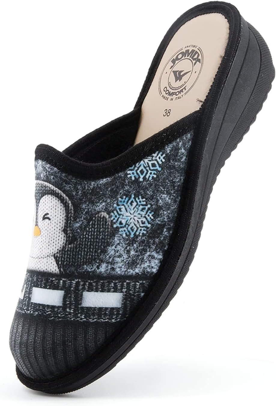 Detalle de JOMIX pantoffels voor dames met sleehak, pluche en warme binnenvoering
