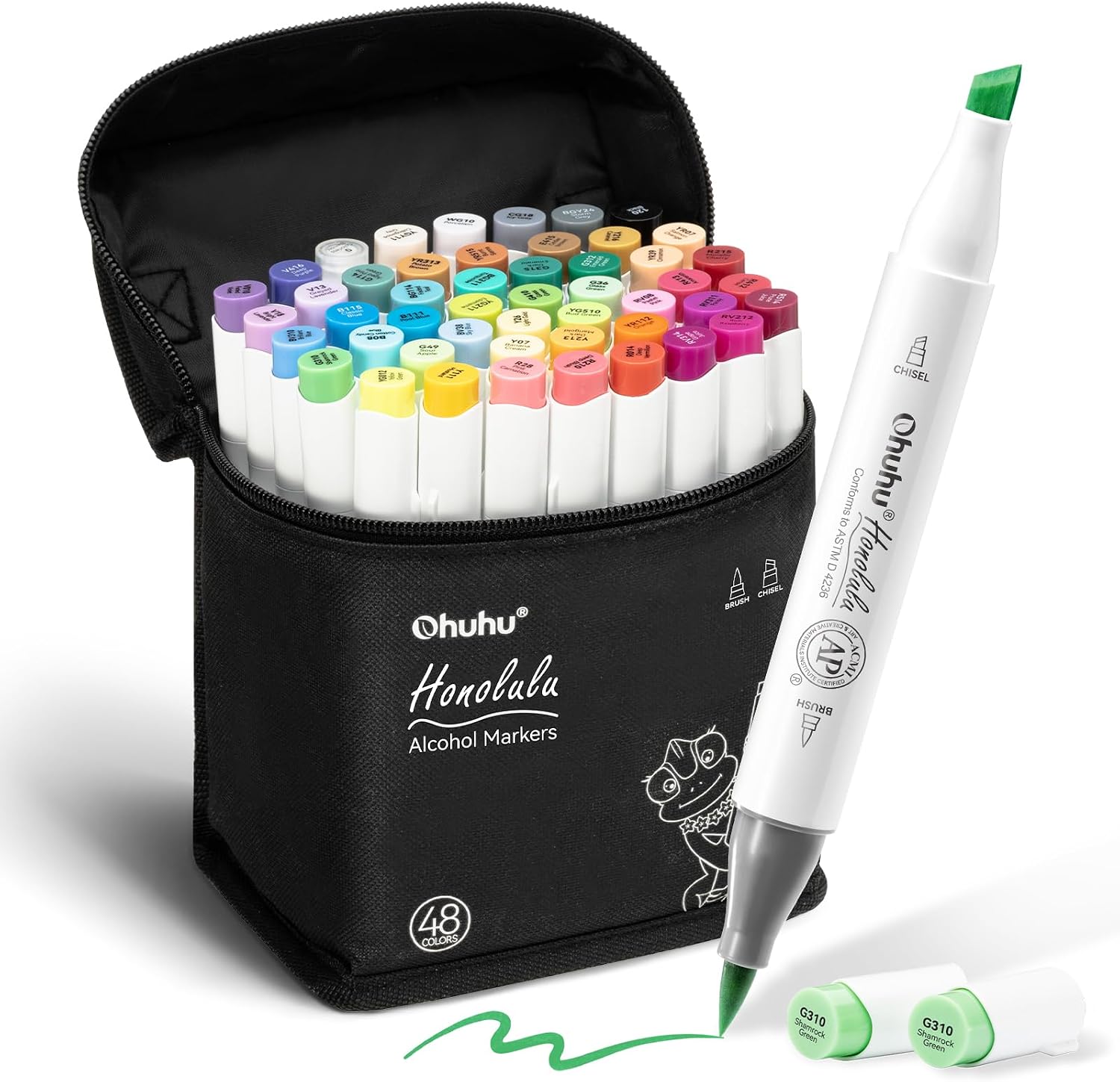 Detalle de Ohuhu Pennarelli ad Alcool 48 colori a doppia punta (fine e brush), con miscelatore omaggio