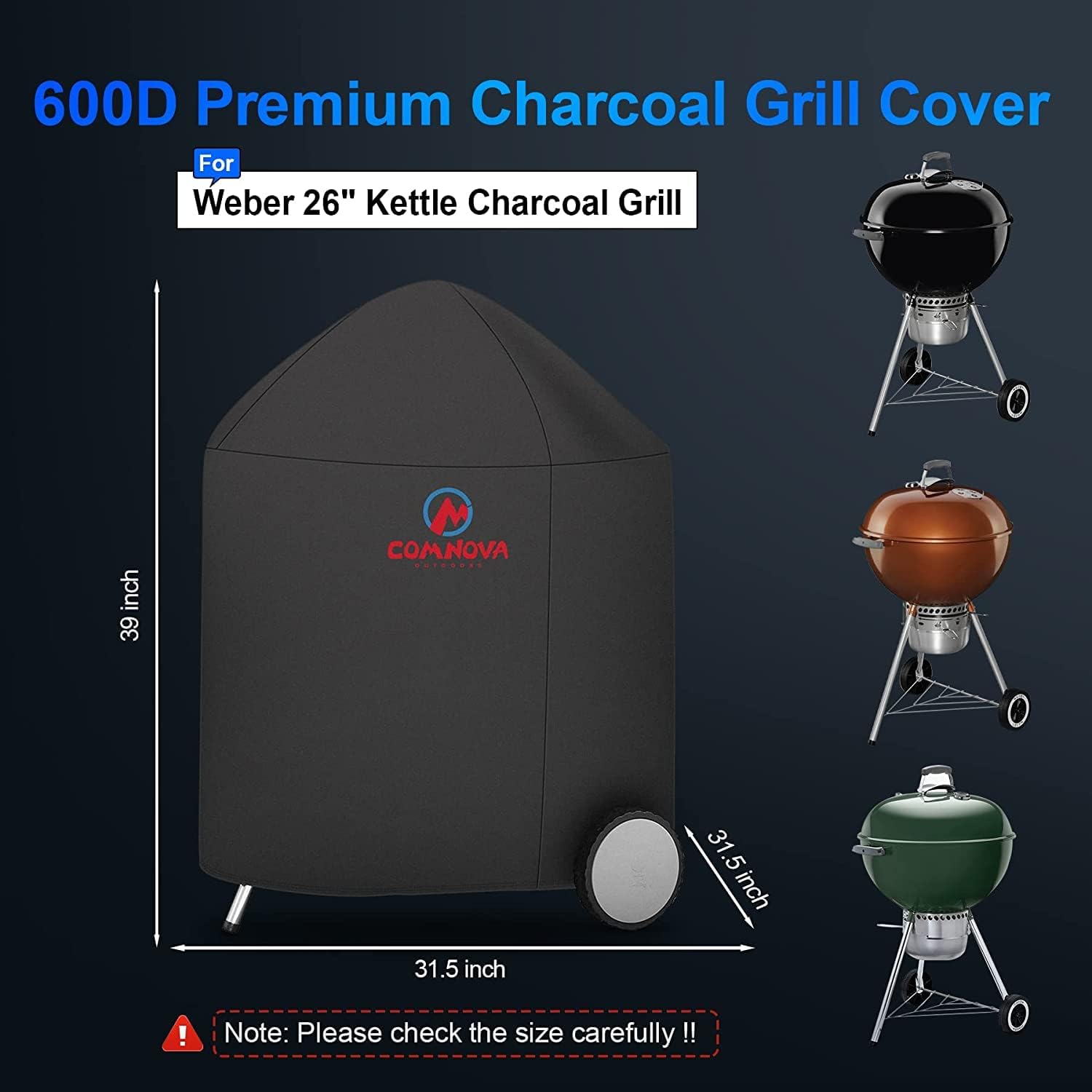 Detalle de M COMNOVA OUTDOORS 7153 Charcoal Kettle Grill Cover, 600D Oxford Cloth