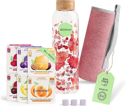 Detalle de waterdrop® Starter Set 🌿 Botella 600ml + 18 Cubos Aromatizados