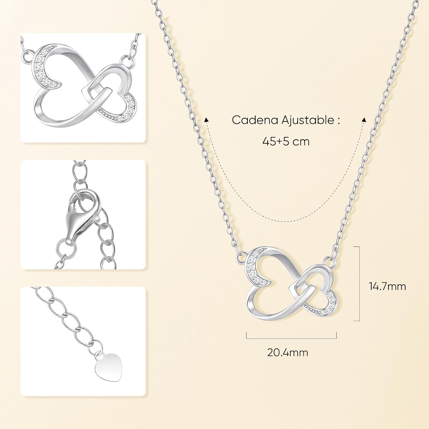 Detalle 2 de VNOX Damen Halskette mit Herz 40+5 cm