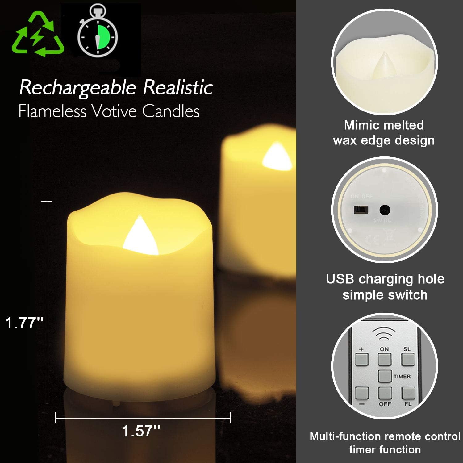 Detalle de Rechargeable LED tealights with remote, 6-pack
