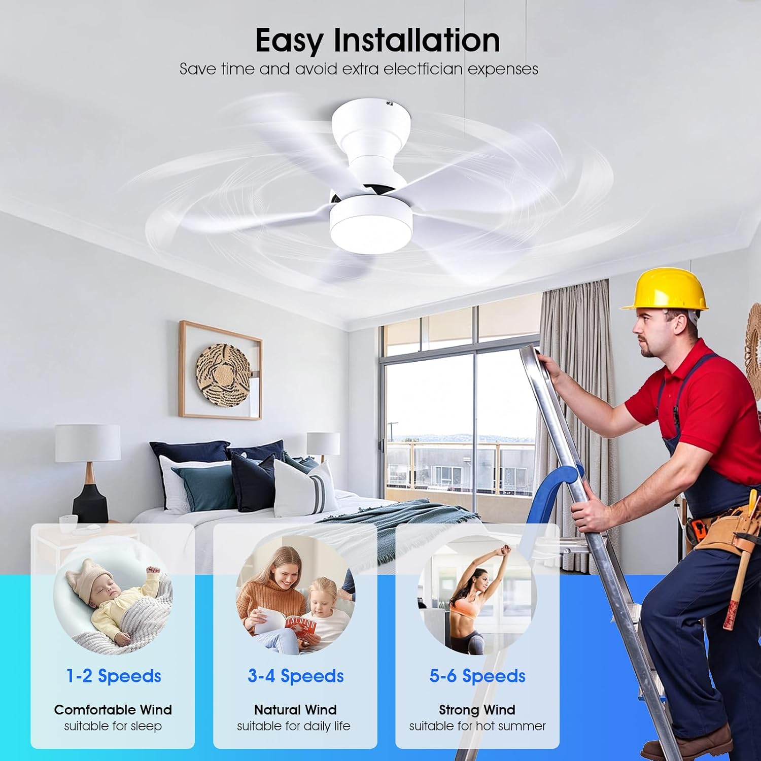 Detalle 2 de Kviflon 8922 30-Inch Low-Profile Ceiling Fan with Dimmable LED Light