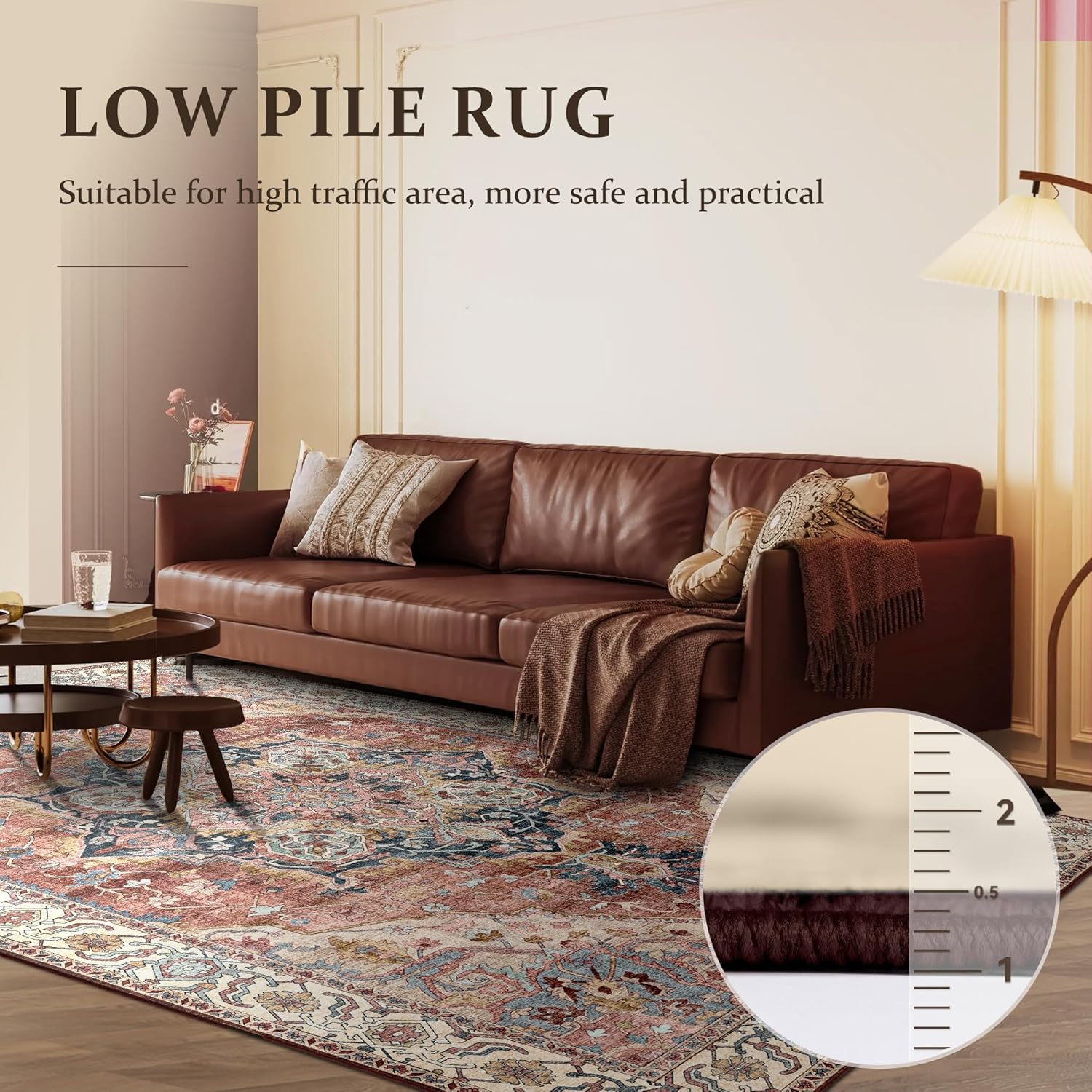 Thumbnail 4 de Deerly 6' x 9' Boho Area Rug, Brickred, Washable Low-Pile Design
