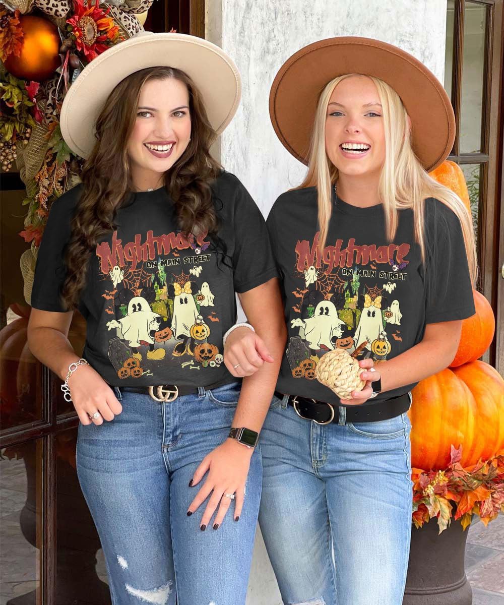 Detalle 1 de DUTUT Halloween T-Shirt for Women, Short-Sleeve Pumpkin and Ghost Graphic Tee