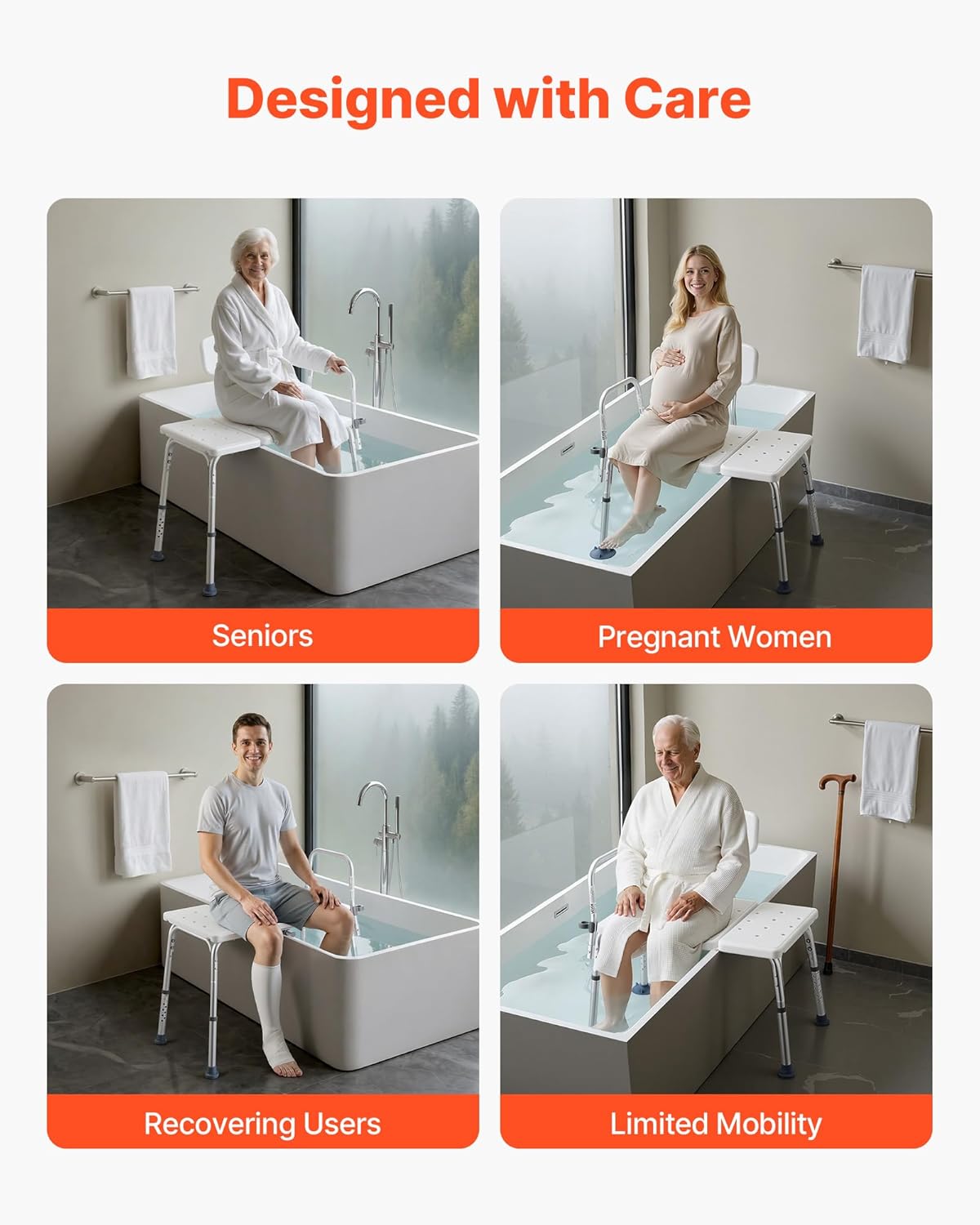 Thumbnail 5 de VEVOR Banc de transfert baignoire avec siège et accoudoirs – Hauteur réglable, capacité 180 kg