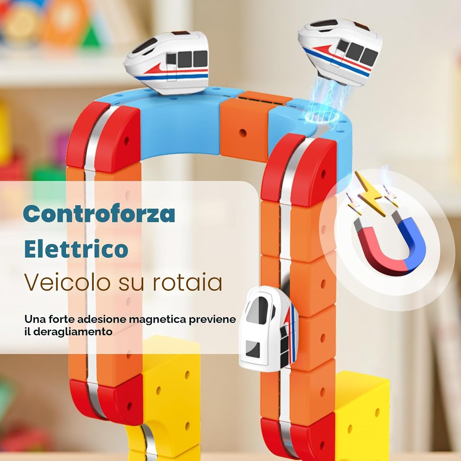 Detalle de 56 Pezzi Trenino Elettrico per Bambini: pista magnetica DIY a cubi 3D per bimbi 3-8 anni