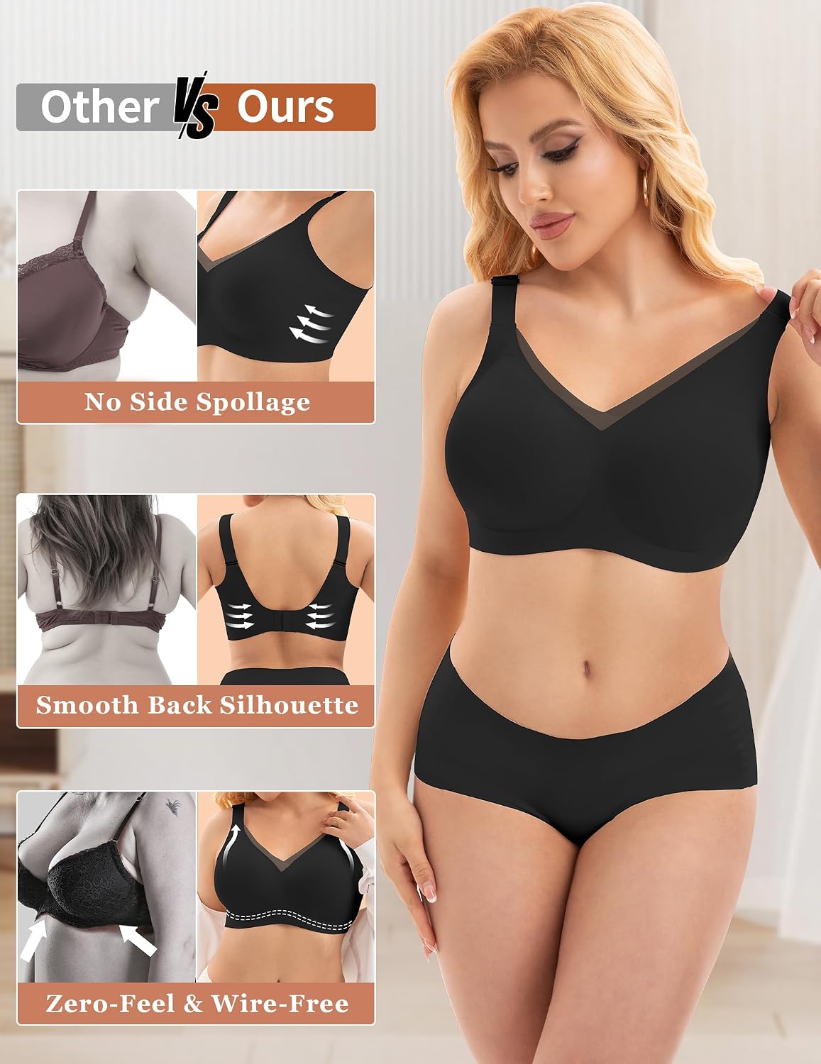 Detalle de PoseFree Womens Wireless Bralette: Seamless, Supportive T-Shirt Bra without Underwire