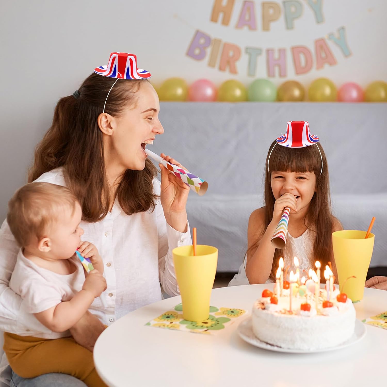 Thumbnail 2 de 10 Pcs British Flag Party Hats (Union Jack mini bowler hats) for VE Day 80th Anniversary celebrations