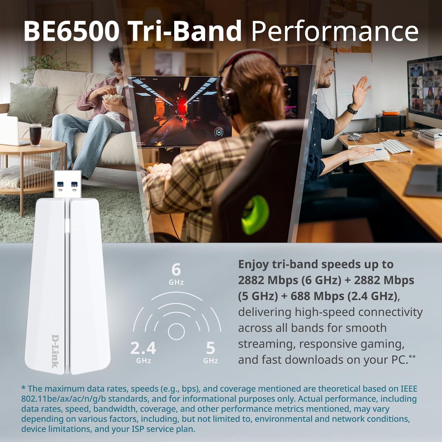 Detalle de D-Link BE6500 Tri-Band Wi‑Fi 7 USB 3.0 Adapter (AE65U)