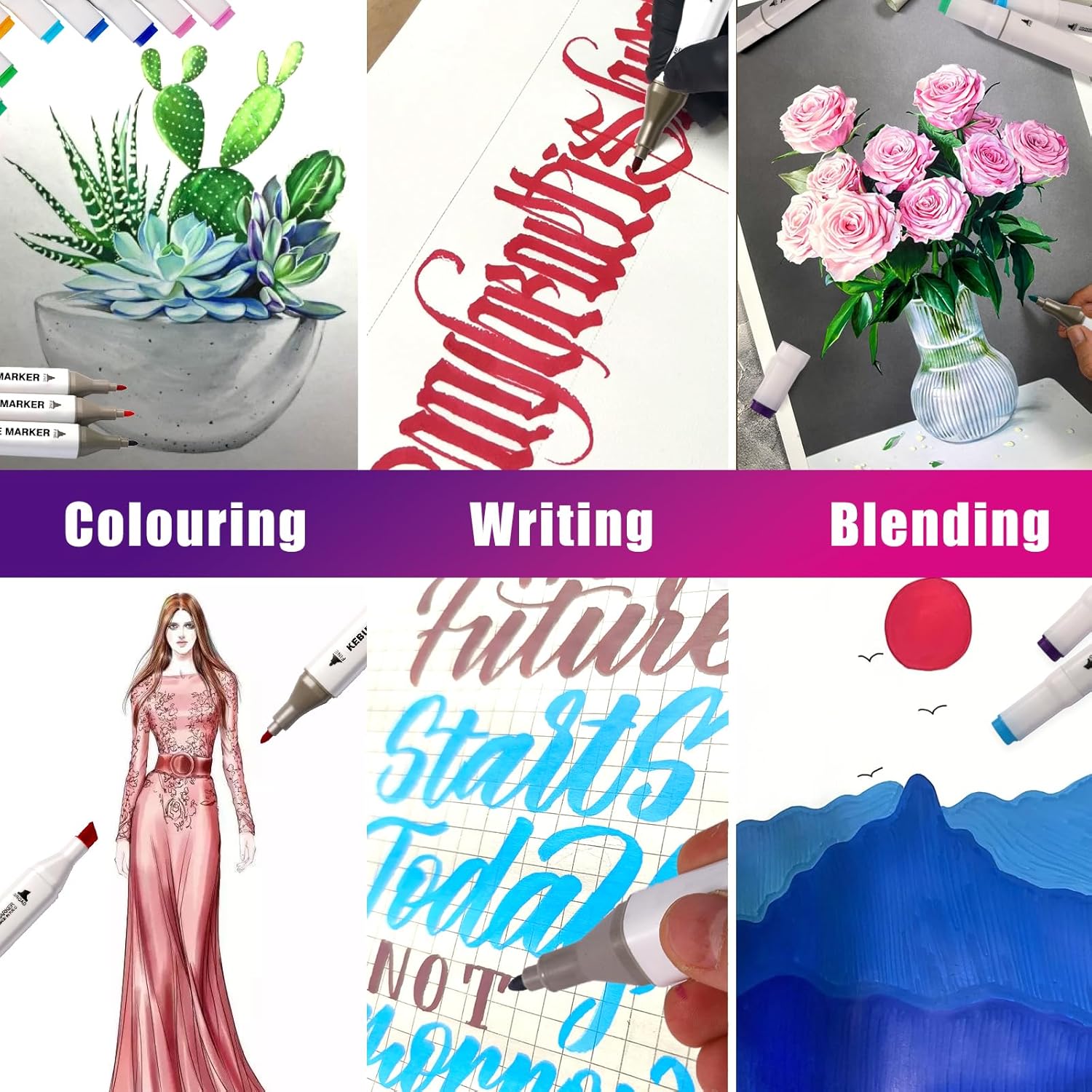 Thumbnail 6 de Kebuye Colouring Pens 100 Colour Alcohol Markers