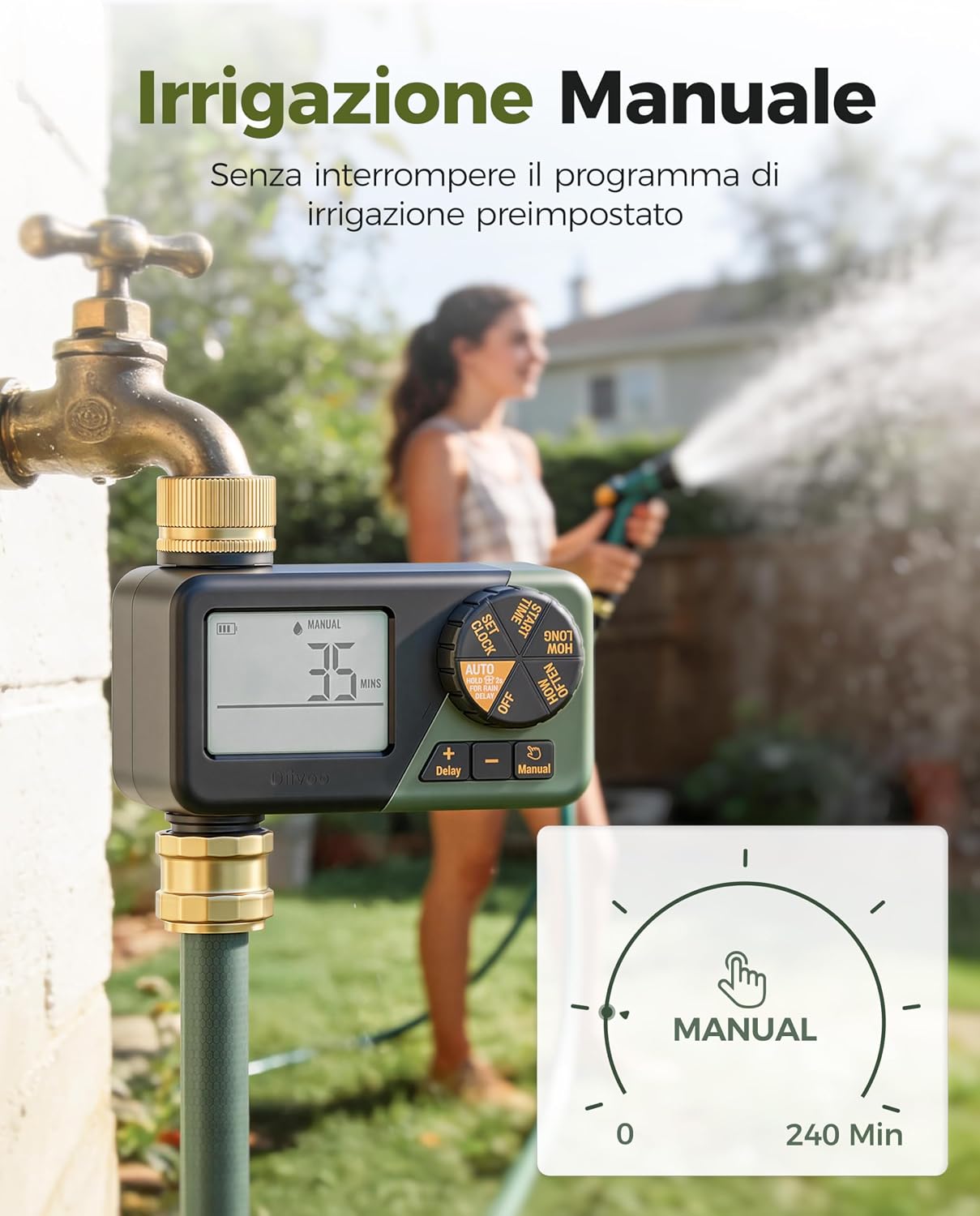 Thumbnail 6 de Diivoo Ottone Centralina Irrigazione IP66: Timer con Display LCD e Ritardo Pioggia