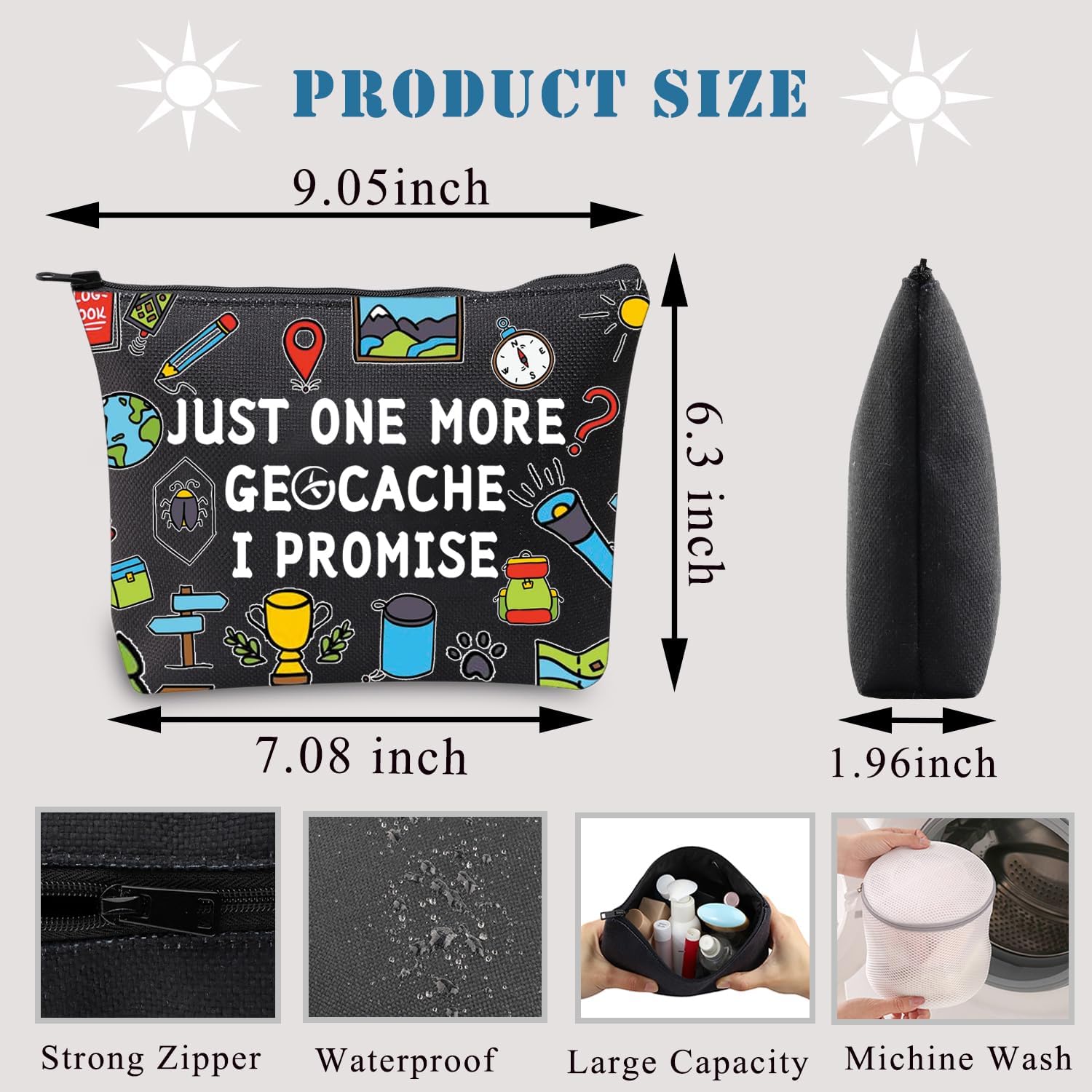 Detalle 2 de PLITI Funny Geocaching Gift Makeup Bag – Just One More Geocache I Promise