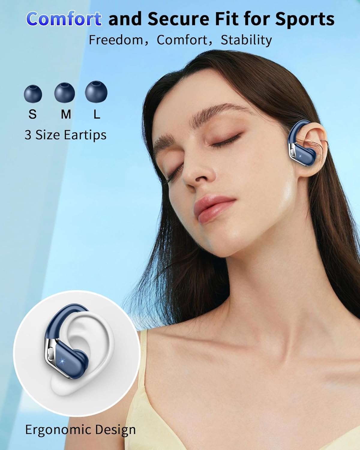 Thumbnail 5 de Wireless Bluetooth 5.4 Earbuds with Earhooks, ENC Noise Cancelling, 50H Playtime & IP7 Waterproof