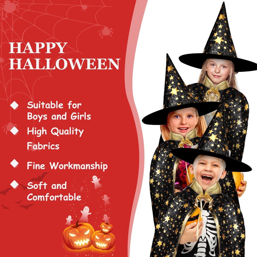 Detalle de AYBUY Mantello da Strega con Cappello per Bambini – Set Magia Halloween