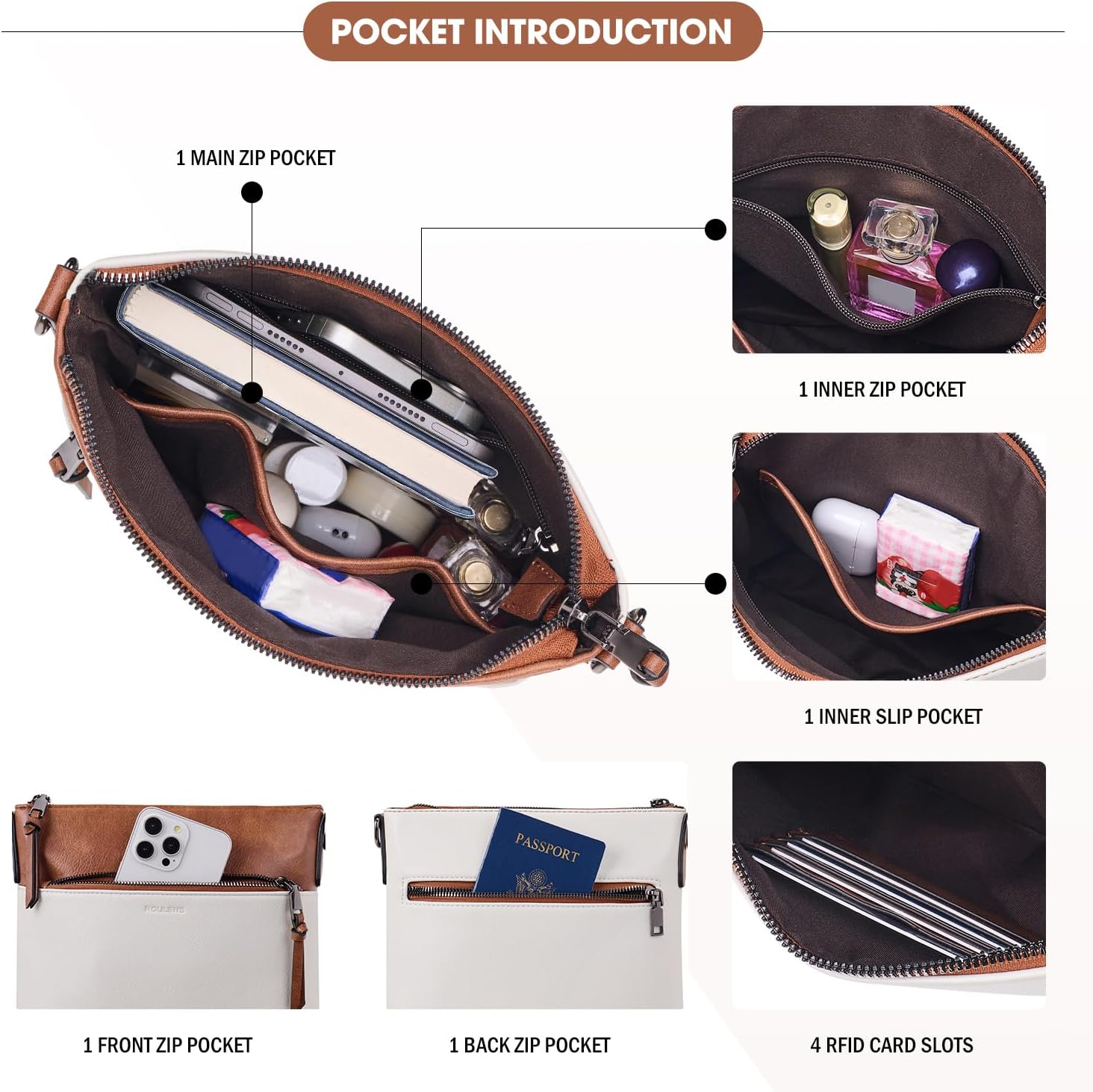 Thumbnail 2 de Roulens Trendy Crossbody Bag for Women – lightweight medium vegan leather purse with adjustable wide strap