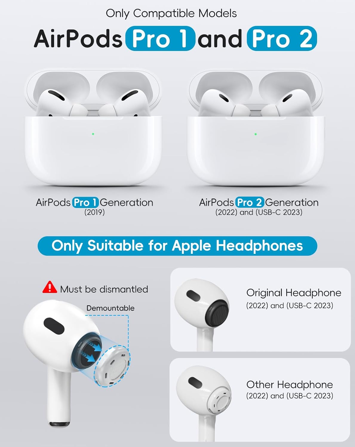 Thumbnail 1 de TNSNK Ersatz-Ohrstöpsel (4 Paar) für AirPods Pro 1/2 & USB‑C mit Noise-Reduzierung und Reinigungsset