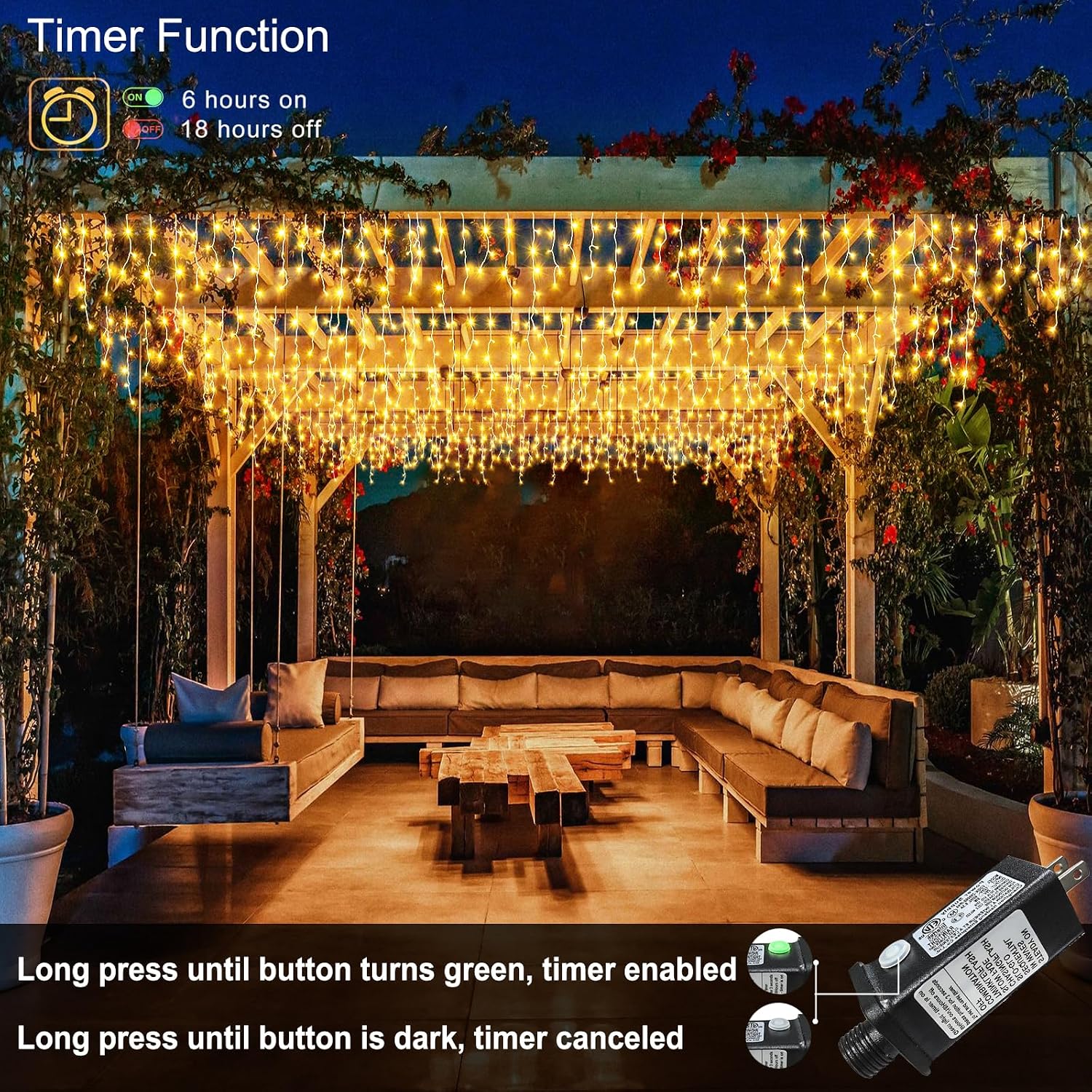 Detalle de Nielfoi BG-CL3M3-306L01 33ft 400 LED Warm White Icicle Lights