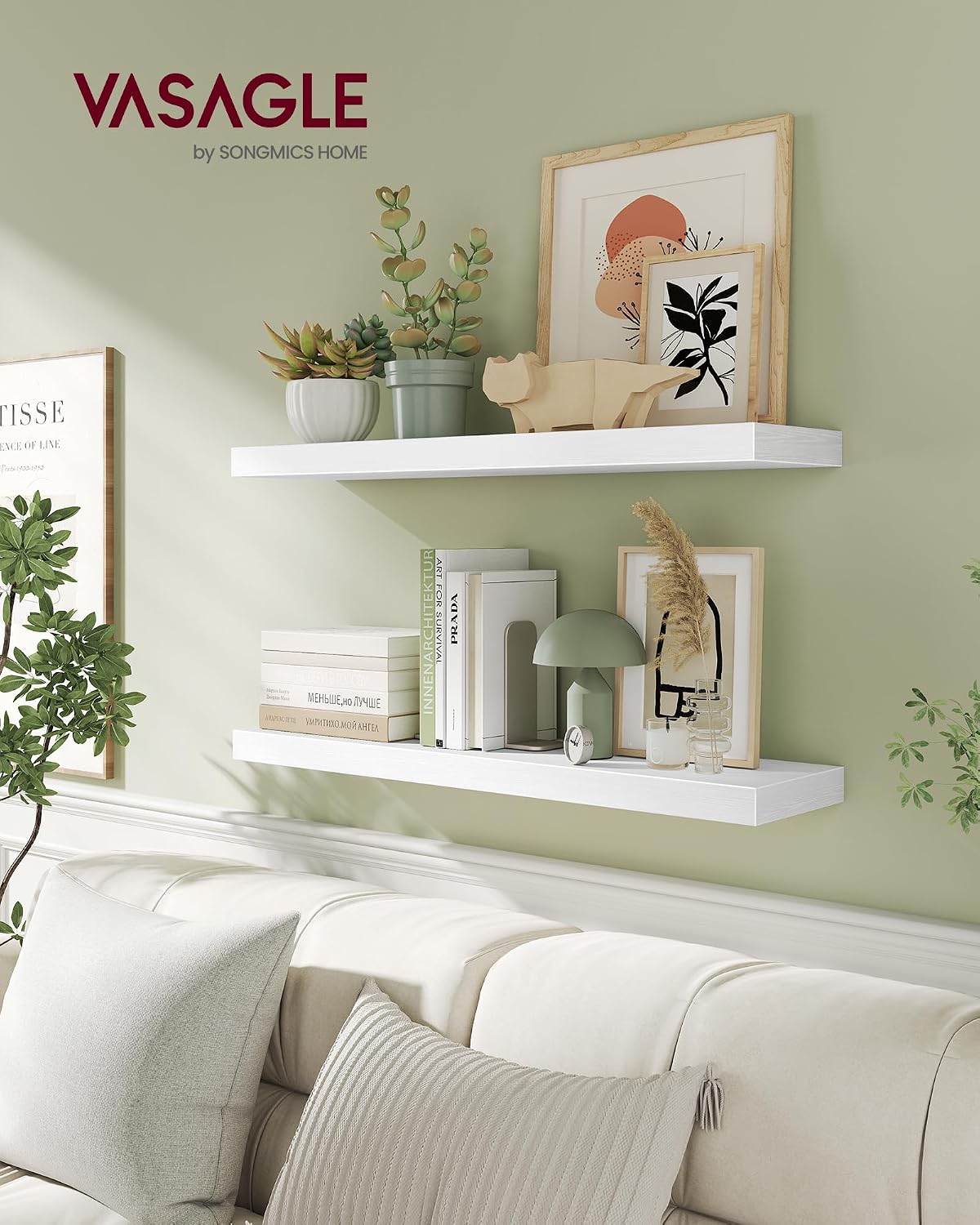Detalle de VASAGLE LWS028WE01 floating shelf 20 x 80 cm