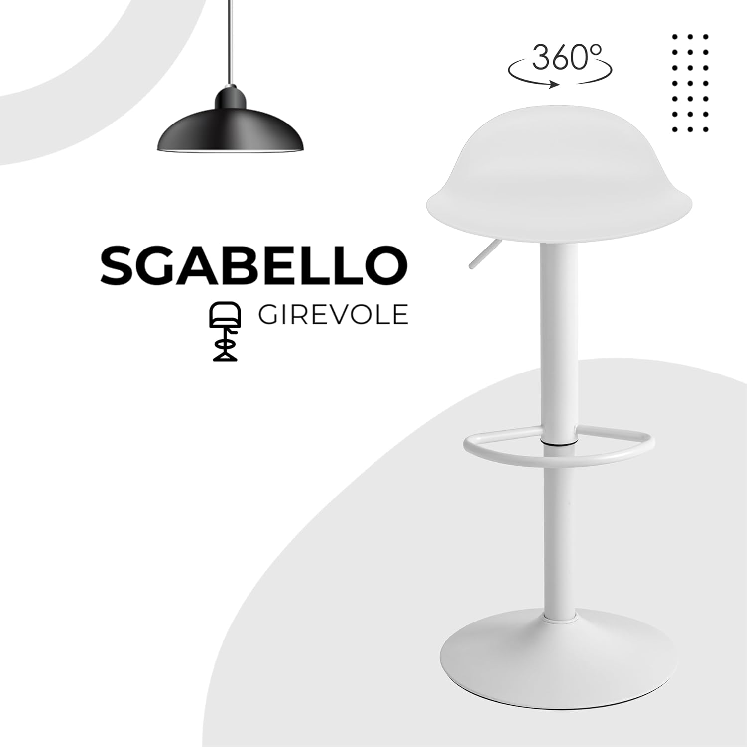 Detalle de Baroni Home Sgabello girevole con Altezza Regolabile – 40x40x64-86 cm, Bianco