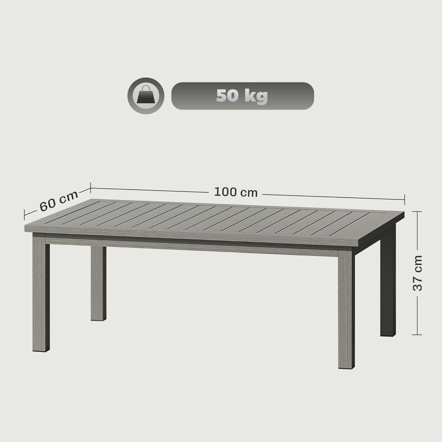 Detalle de Outsunny Table basse rectangulaire de jardin en aluminium grise (100 x 60 x 37 cm)
