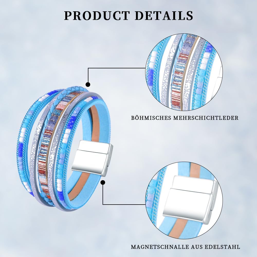 Detalle 2 de Viwind Lederarmband Damen Boho Multilayer