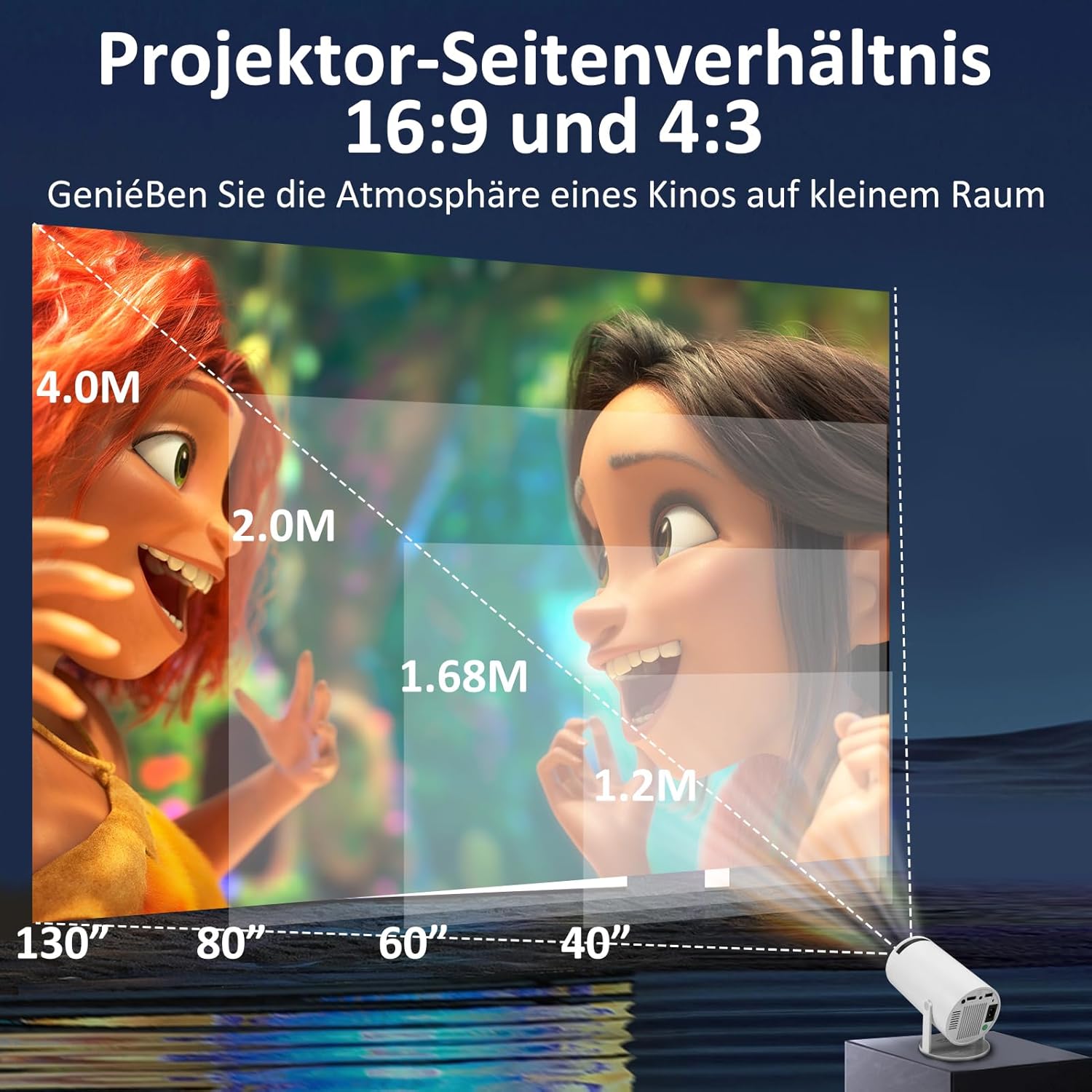 Detalle 2 de Mini Beamer 4K mit Android 11 – tragbarer Projektor für Handy, PC & TV Stick
