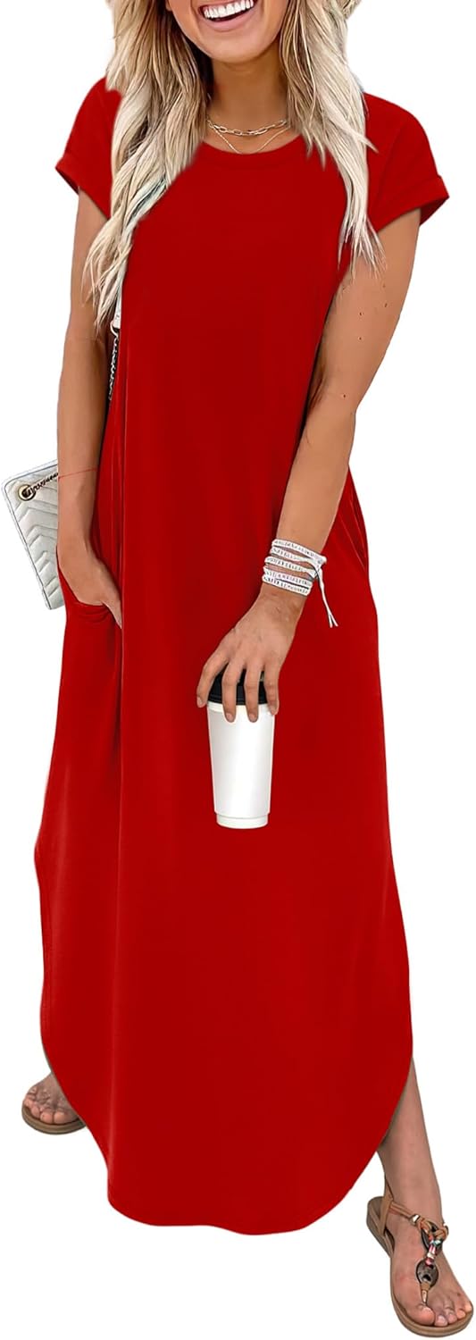 Thumbnail 6 de WIHOLL Summer Dresses Cap Sleeve Crewneck Maxi Dress with Pockets (Beach & Everyday Casual)